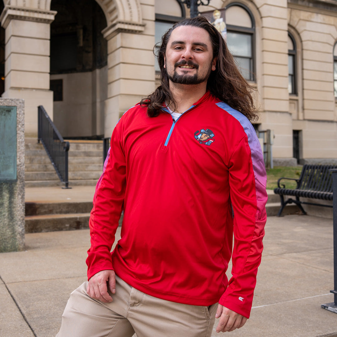 Adult Bison Red Quantum Hood 1/4 Zip